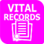 Vital Records Button with Cartoon Graphic of page and an achievement ribbon on it